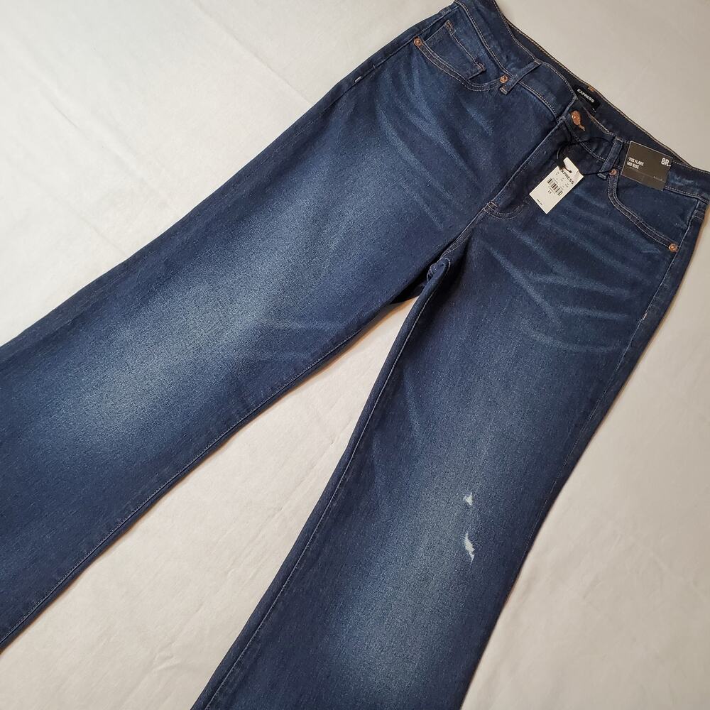Express Women's Size 8R NWT 70's Flare Skyscraper Mid Rise Jeans Blue